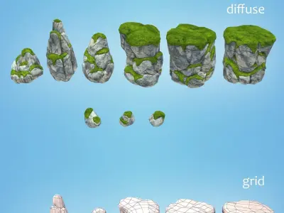 Low poly stones and rocks Low-poly 3D model