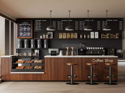 Modern Coffee Shop Interior Scene 3D Model Low-poly 3D model