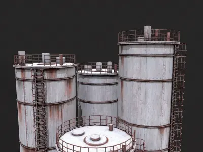 Post Apo Silo Tank and Fence Collection Low-poly 3D model