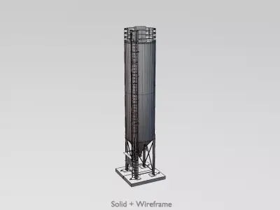 Industrial cement silo version 2 Low-poly 3D model