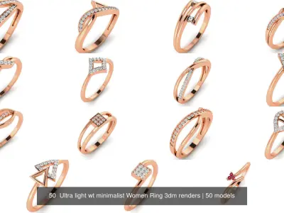 50  Ultra light wt minimalist Women Ring 3dm renders 3D Model Pack