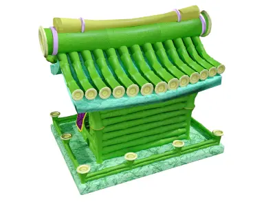 Stylized Bamboo Pavilion Shop - Game-Ready Modular Building 3D model