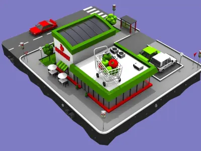 Supermarket Block from Cartoon Low Poly City Low-poly 3D model