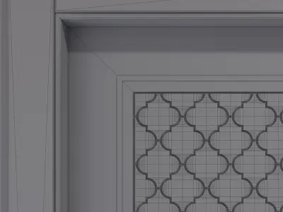 White interior door with glossy arabesque tiles 3D model