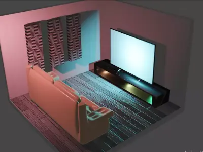 bedroom living room with television Free 3D model
