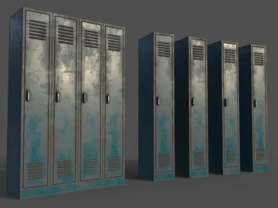 PBR School Gym Locker 02 - Blue Sea Low-poly 3D model