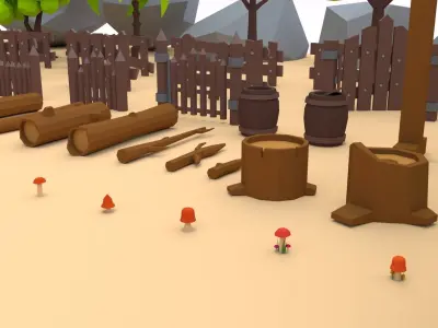 Trees Flowers and Rocks Low-poly 3D model