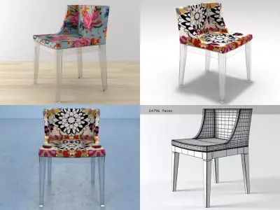 Mademoiselle four different chairs with leopard 3D model