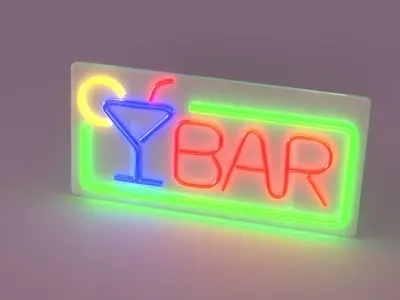 Small bar top neon bar sign Low-poly 3D model