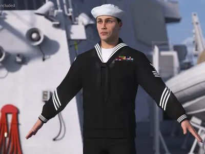  US Navy Sailor in Black Uniform A-Pose 