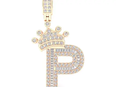 Crown Initial  P  Letter Pendant 3D print model