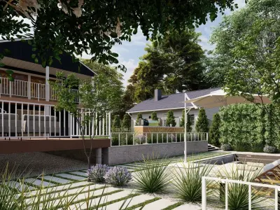 3D Exterior Scene 3D model design garden and landscape 3D model 3D model