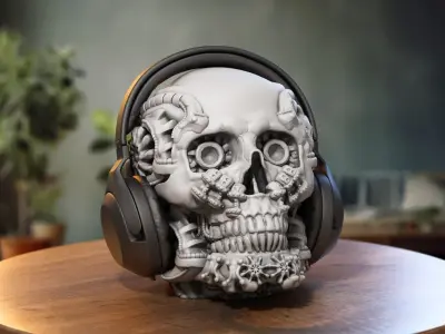 Robot Skull Headphone Stand Cyborg Headset Stand 3D print model order