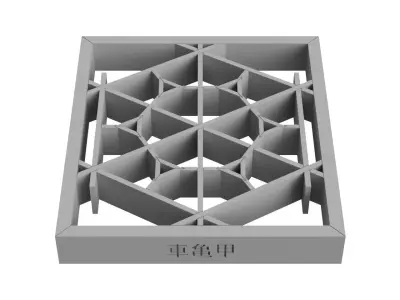 Kurumakikko wooden window frame with geometric design 3D print model