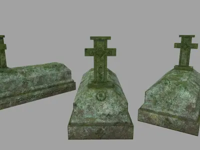Tombstone group of gravestones Low-poly 3D model