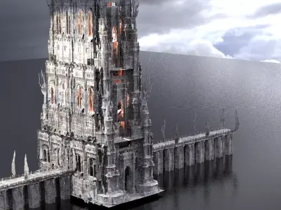 Dark Castle Tower with Bridge 3D model