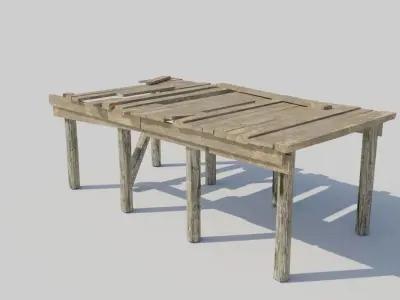 Old Broken Wooden Platform Low-poly 3D model