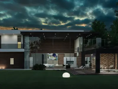 Glass House Exterior Scene 3D model