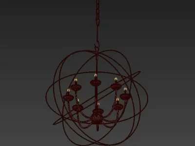 Gold Orbit 6 Light Chandelier 3D model