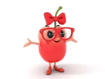 Cherry Character Model with Bow and Glasses  Rigged and Animated Low-poly 3D model