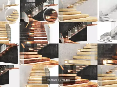 Staircase with glass railings 3D Model Pack