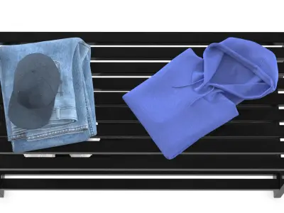  Wooden Rack with Clothes and Sneakers 