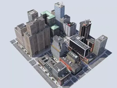 Metropolis city block 3D Low-poly 3D model