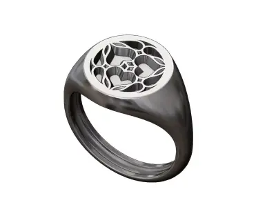 Round signet ring with gothic ornament N01 3D print model