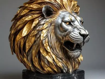 Majestic Lion Head Sculpture Intricate Profile Art Dynamic 3D print model