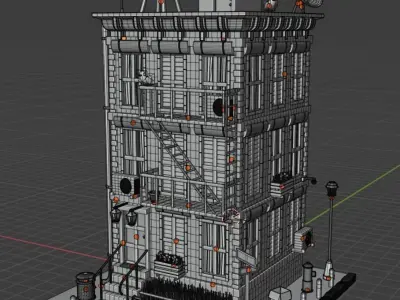 Brick European apartment building Low-poly 3D model