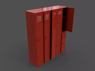 PBR School Gym Locker 07 - Red Low-poly 3D model