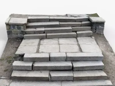 Photorealistic 3D scan of old concrete stairs Low-poly 3D model