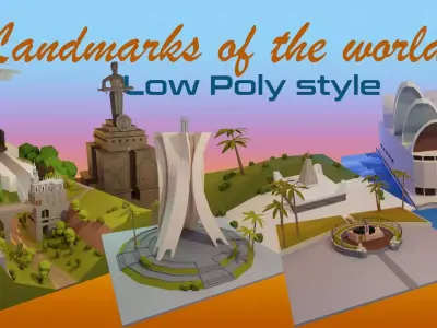 Landmarks of the world A to D Low-poly 3D model