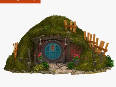Old Hobbit House in the Hill V-Ray Fur  high-poly 3D model
