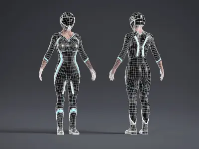 WOMAN SCI-FI BIKER 3D model