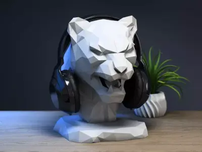 Lion low-poly head Headphone Stand  Cyborg Headset Stand 3D print model