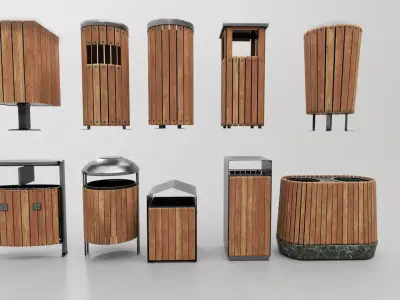 Modern Timber Pack Street Bin - 4K Textures Game-Ready PBR