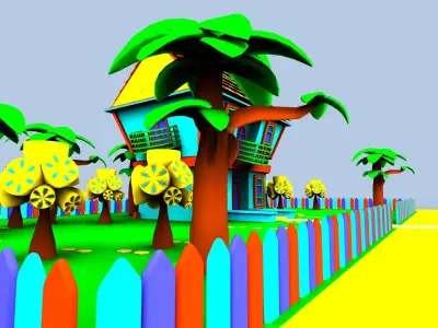 3d cartoon village house toon  Low-poly 3D model