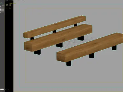 Minimalist Wooden Bench Set for Urban and Park Spaces 3D model