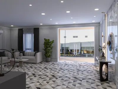 Elegant 3D scene of a modern office reception waiting area 3D model