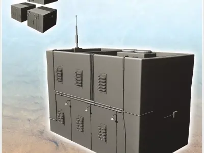 Futuristic building with window grilles and lampposts on the fac 3D print model