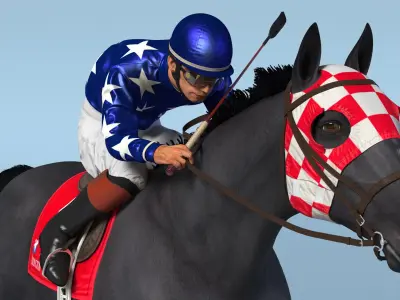  Running Black Racing Horse with Jokey 