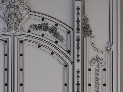 Entrance ornate staircase with wrought iron railings 3D model