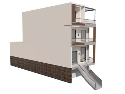 Modern Townhouse Exterior with Roof Terrace 3D model