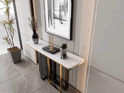 Sideboard with wall panel and flooring 8 3D model