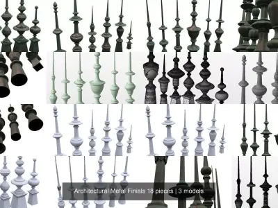 Architectural Metal Finials 18 pieces 3D Model Pack