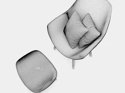 Seater with ottoman and cushion with pattern 3D model