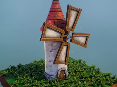 Stylized Wooden Windmill Low-poly 3D model