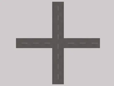Crossroad with street dash lines - Textured  Low-poly 3D model