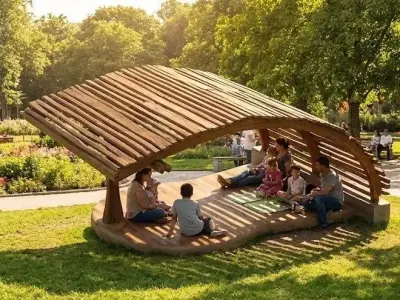 Rustic Organic Cantilever Pavilion Woven Timber Shelter Low-poly 3D model